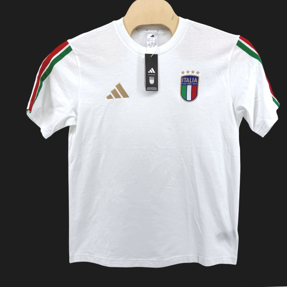 NEW Adidas FIGC DNA Tee Mens Large T-Shirt White Italy Soccer Tricolor KE1217